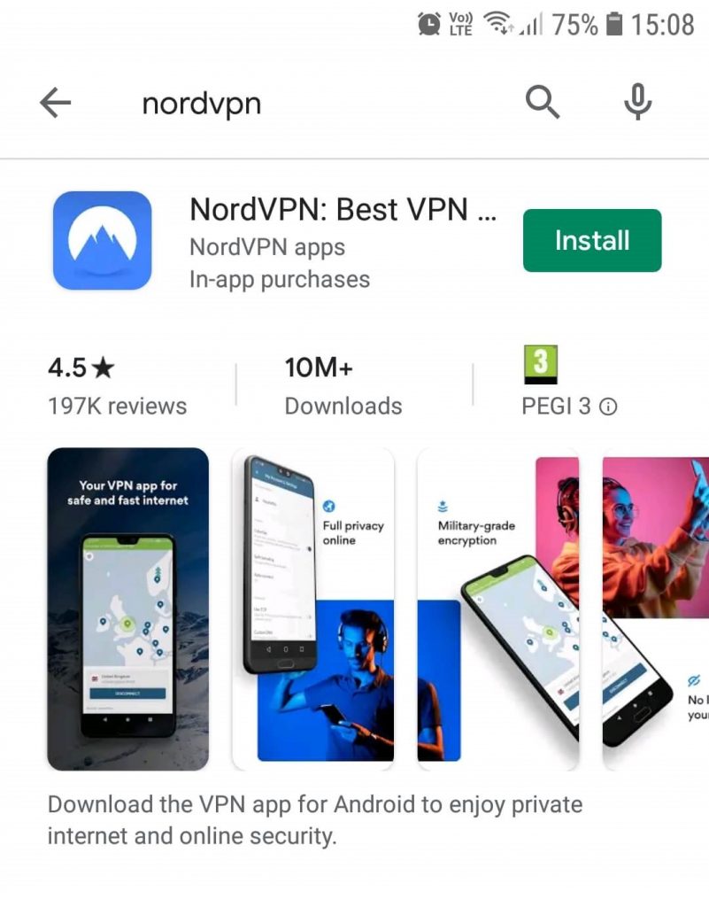 NordVPN Google Play Arama