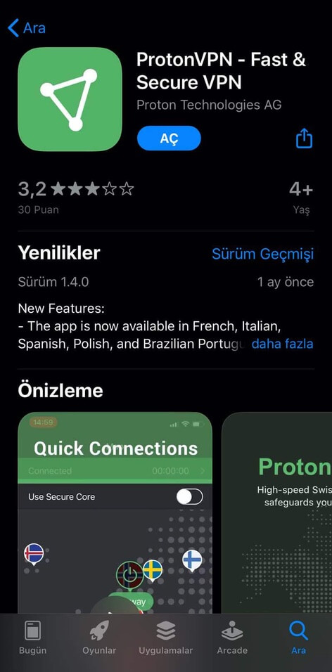 ProtonVPN-iOS-App-Store-sayfa